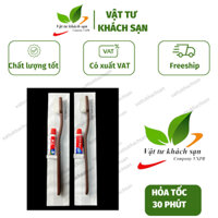 100 bàn chải nâu cán dẹt kèm kem đánh răng đút bao bì túi trắng sữa cho khách sạn, nhà nghỉ, homestay, villa,....