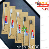 100 bộ bàn chải lúa mạch dùng 1 lần bao bì túi Karaft nâu(02) cho khách sạn homestay, resort,..