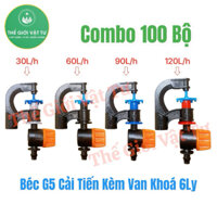 100 Bộ Béc Tưới G5 Cải Tiến (AG08) Điều Chỉnh Được Bán Kính Tưới Kèm Van Khoá 6 Ly