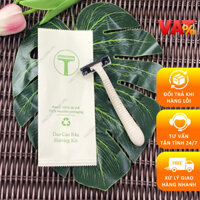 100 Bộ dao cạo râu dùng 1 lần lúa mạch 2 lưỡi đóng túi giấy trắng kem thân thiện môi trường cho khách sạn, nhà nghỉ