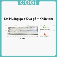 100 bộ Muỗng gỗ đũa gỗ có kèm tăm và khăn giấy dùng 1 lần COGI