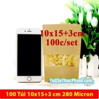 100 cái 10x15+3cm Túi zip giấy Kraft cửa sổ tràn viền nhỏ phủ PET CPP chống nước đựng thực phẩm