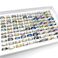 100 Cái / hộp Mix Nhẫn Inox Cho Nam Nữ Trang Sức Thời Trang Có Hộp Trưng Bày