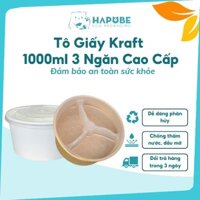 [100 Cái] Tô Giấy 1000ml Có Nắp PP + Khay Nhựa 3 Ngăn (2 Màu) – Đựng Cơm, Salad, Thực Phẩm ♻️