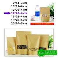 100 cái túi zip giấy kraft 14x20+4cm có cửa tràn viền, zipper phủ PET CPP bên trong chống nước nhận in logo