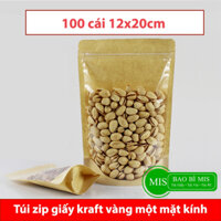 100 cái túi zipper size 12x20cm túi zip giấy kraft vàng 1 mặt trong suốt, túi zipper chất lượng cao, mẫu 04
