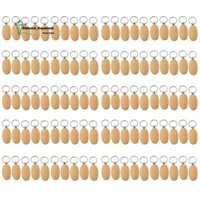 100 Chiếc Trống Hình Bầu Dục Ellipse Gỗ Móc Chìa Khóa DIY Khuyến Mãi Móc Khóa Mặt Dây Chuyền Móc Khóa Thẻ Quà Tặng Khuyến Mại