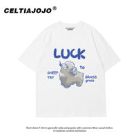 100% Cotton Hàng Có Sẵn Hoạt Hình Hàn Quốc Sữa Dê fufu Cotton Nguyên Chất Áo Thun Ngắn Tay Nam Nữ Mùa Xuân 2025 Phong Cách Mới Nửa Tay Hợp Thời Trang