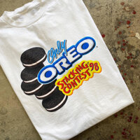 100% Cotton Hàng Sẵn Có Oreo Chữ Cái Thiết Kế Thích Hợp In Hình Cảm Giác Tay Ngắn Phong Cách Vintage Nam Nữ Bông Tai Kẹp Cặp Đôi Áo Thun