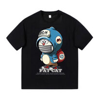 100% cotton Phong Cách Hồng Kông Mùa Hè Doremon In Hình Áo nam Nữ Top