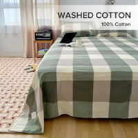 100% Cotton Rửa Kẻ Sọc Xám Xanh Hồng Flat Sheets Đơn Queen King Size Cotton Bedsheet