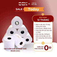 100 cuộn giấy in nhiệt khổ K80*65 - Dùng cho máy in hóa đơn - In sắc nét, bền màu
