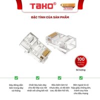 100 đầu mạng RJ45 cat5e AMTAKO 50P vỏ nhựa trong suốt, lõi đồng nguyên chất. Hàng chính hãng