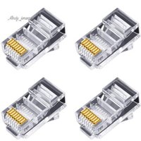 100 Đầu Nối RJ45 6U Mạ Vàng Đi Qua Cáp Ethernet Mô Đun Cắm Mạng RJ-45 Đầu Pha Lê Cat5 Cat5E