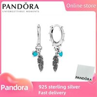 100% đích thực S925 Sterling bạc Pandora [297205en168] lông bông tai bạc Hoop với men màu Ngọc Lam