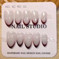 100% Handmade Ngắn Hạnh Nhân Hình Cực Quang Trong Suốt Và Đỏ Đầu Pháp Giả Bộ Móng Tay Có Keo & Hộp Móng Tay Nhân Tạo Đơn Giản Trị Liệu Quang Móng Tay Giả Có Thể Tái Sử Dụng Và Có Thể Tháo Rời