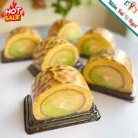 100 Hộp Nhựa Đựng Bánh Bông Lan Cuộn Cắt Lát Nhỏ Mini ~ A93 (Đế Nâu)