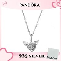 100% PANDORA genuine S925 sterlingsilver jewelry bracelet pendant Pavé Heart and Angel Wings Necklace