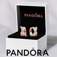 100% PANDORA genuine S925 sterling silver jewelry earrings stud Crossover Pavé Hoop Earrings 283150C01