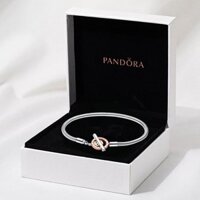 100% PANDORA genuine S925 sterling silver jewelry bracelet pendant Pandora Moments Two-tone Logo T-Bar Snake Chain Bracelet