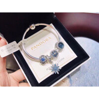 100% Pandora sử dụng bông tuyết màu xanh pha lê Quà tặng cho phụ nữ bạc vòng đeo tay 925 cổ đọc mới thời trang cô gái