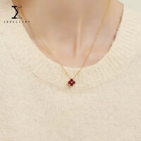 100% S925 Bạc Vòng Cổ Nữ Cỏ Bốn Lá Garnet Mặt Dây Chuyền Đỏ Xương Đòn Dây Chuyền Thời Trang Phù Hợp Với