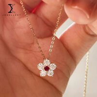 100% S925 Vòng Cổ Bạc Nữ Sáng Ruby Đào Hoa Mặt Dây Chuyền Xương Đòn Dây Chuyền Tinh Tế Ngọt Ngào Thời Trang Bạc Sterling