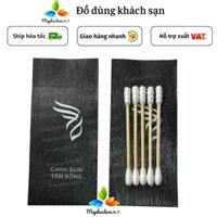 100 Tăm bông thân gỗ bao bì cánh chim hoàng kim dùng 1 lần cho cho khách sạn, resort, aparment, homestay