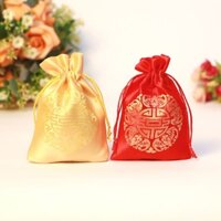 100 Túi gấm đỏ dùng đựng trang sức 10x13cm