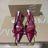 100% ZARA-Giày Cao Gót Nữ Thời Trang Phù Hợp Hàng Ngày Nơ Mũi Nhọn Cao Gót