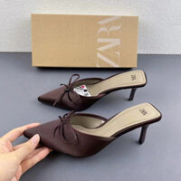 100% ZARA-Nữ Giày Cao Gót Nơ Mũi Nhọn Xăng đan Thời Trang