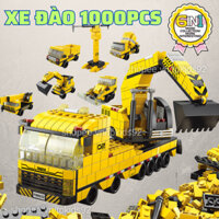 [1000 chi tiết] Bộ lắp ráp mô hình xây dựng: mô hình xe máy đào, xe cần cẩu, máy xúc, kỹ sư cho bé trai