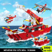 [1000 Chi Tiết] Đồ chơi tàu chiến cứu hỏa trên biển, mô hình lắp ráp chiến hạm 6 trong 1 chất liệu nhựa ABS