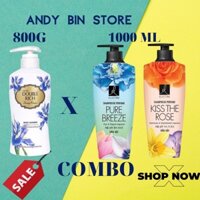 1000 ML- COMBO SỮA TẮM DOUBLE RICH 800G + 1000ML DẦU GỘI Elastine hương nước hoa Pure Breeze Hàn Quốc