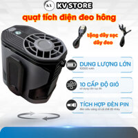 (10000 MAH) Quạt đeo cổ, quạt tích điện pin trâu gập 90 độ, quạt tích điện mini, quạt điện cầm tay