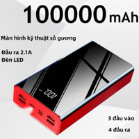 100000mAh sạc dự phòng Gương dung lượng lớn Màn hình kỹ thuật số Power Bank Đèn LED 4 đầu ra 3 đầu vào Pin ngoài