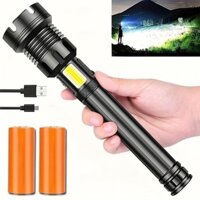 10000lm Đèn pin LED siêu sáng ngoài trời với đèn pha COB 7 chế độ Đèn pin chiến thuật có thể phóng to Cắm trại Đi bộ đường dài Đèn khẩn cấp chống nước