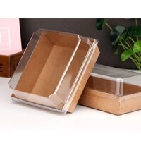 100c Hộp giấy vuông kraft E1413 nắp nhựa trong đựng bánh mochi chấm kem sữa - bánh ngọt