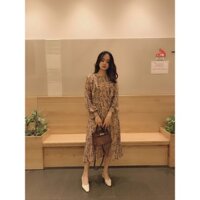 10.10 Ảnh thật Váy đầm voan hoa nhí dài tay 2 lớp có lót (bầu bí mặc được) .