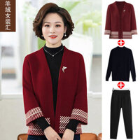 10.28 Mẹ Mặc Áo Len Áo Khoác Thời Trang Ngắn Phong Cách 50 Tuổi Trung Niên Người Cao Tuổi Thẻ Dệt Kim Nữ