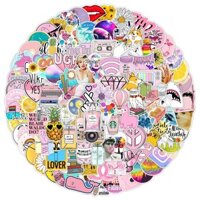 103 nhãn dán graffiti phong cách tươi tắn màu hồng cho laptop, notebook, chai nước, nhật ký, nhãn dán sáng tạo chống nước