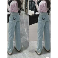 (103/105CM) {Tinany }QUẦN JEAN ỐNG SUÔNG, RỘNG, TÚI THÊU MẶT CƯỜI, LƯNG CAO TRÊN RỐN