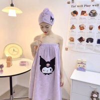 [1073 Bộ sưu tập người] Khăn tắm hoạt hình mới Kuro Lông cừu san hô cho bé gái có thể mặc áo choàng tắm thấm hút có thể quấn Mũ khô Váy tắm gia đình