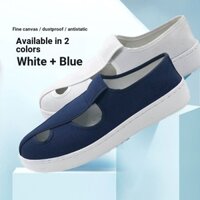 [1075 Lần Mua Lại] Giày Chống Bụi Bốn Lỗ Chống Tĩnh Điện Nam Nữ Bảo Vệ Nhà Máy Điện Tử Giày Làm Việc Xanh Trắng Thoáng Mát Đế Mềm Bảo Vệ Lao Động Vải Chống Bụi-