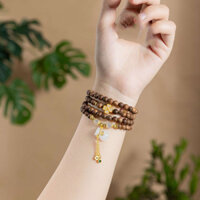 [108 4 lá] Vòng Trầm Hương 108 Hạt Mít Cỏ May Mắn 4 Lá Mix Túi Bách Ngọc - Túi Tiền Tài Lộc  -landshopp56