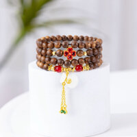 [108 4 lá] Vòng Trầm Hương Hạt Mít Cỏ May Mắn 4 Lá Mix Túi Bách Ngọc - Túi Tiền Tài Lộc -le98