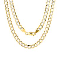 10k Yellow Gold Solid 7mm Cuban Chain Curb Link Diamond Cut Pave Two Tone Necklace, Mens Jewelry Lobster Lock 20" 22" 24" 26" 28&#3...