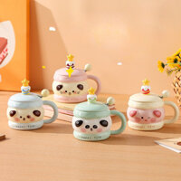 10K015 cốc nước có nắp thìa Dễ Thương  món quà sinh nhật hình heo con Quà Tặng cốc sứ