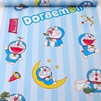 10m giấy dán tường sẵn keo doremon dọc xanh rộng 45cm