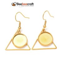 10pc 201 Móc Bông Tai Inox Với Flat Tròn Cabochon Cài Đặt Tam Giác Vàng Khay: 12mm 38mm 22 Gauge Pin: 0.6mm